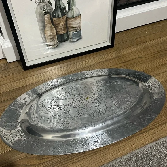 Arthur Court 1989 Horses Wolfs Serving Platter Silver Embossed Oval Tray Vintage - Picture 3 of 6